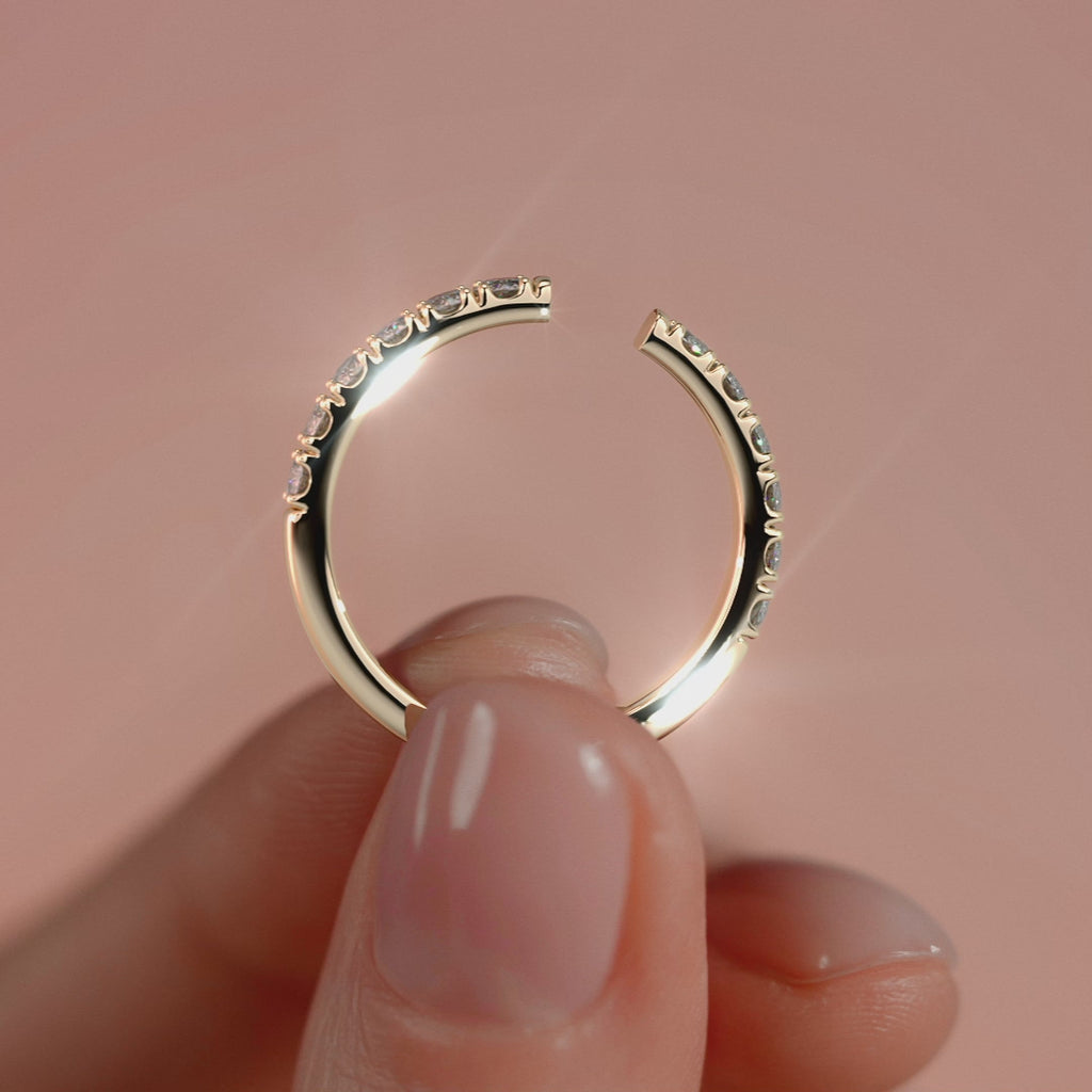 Yellow gold Round Diamond Open Cuff Band with Prong Setting
