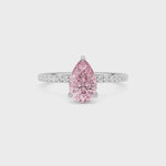 Silver Fancy Pink Pear Cut Diamond Solitaire with Pavé Band