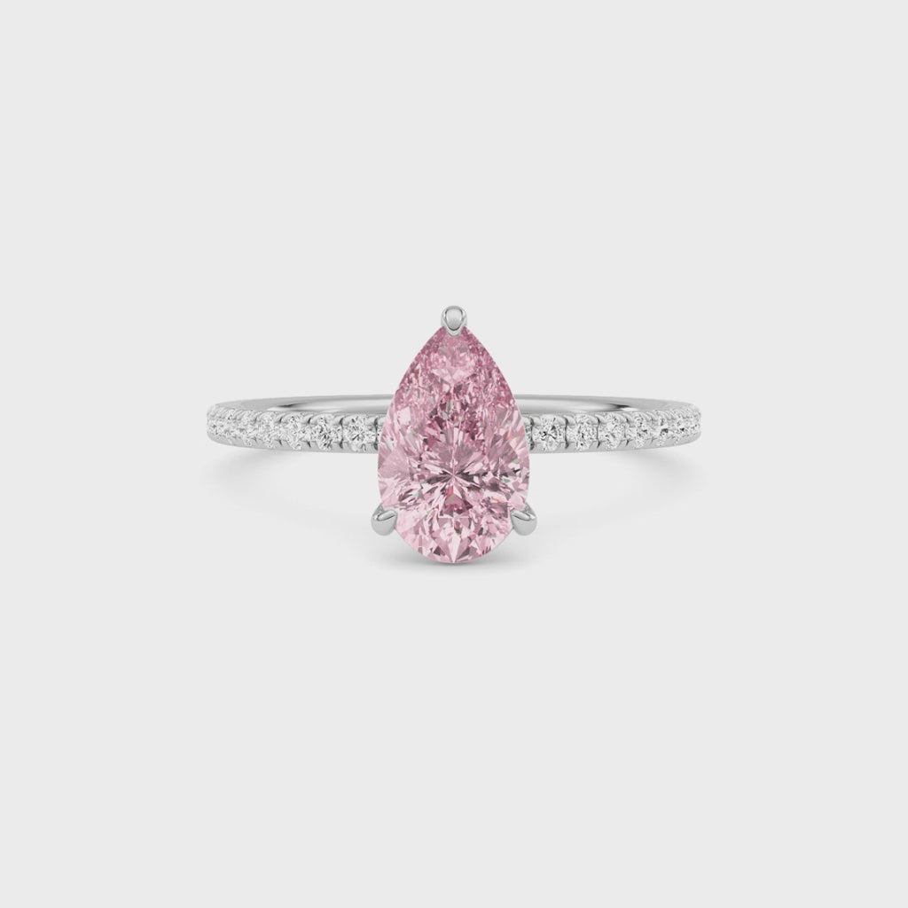 Platinum Fancy Pink Pear Cut Diamond Solitaire with Pavé Band