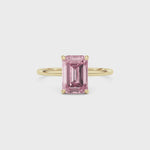 Yellow gold Fancy Pink Emerald Cut Diamond Hidden Halo Solitaire Engagement Ring with Prong Setting