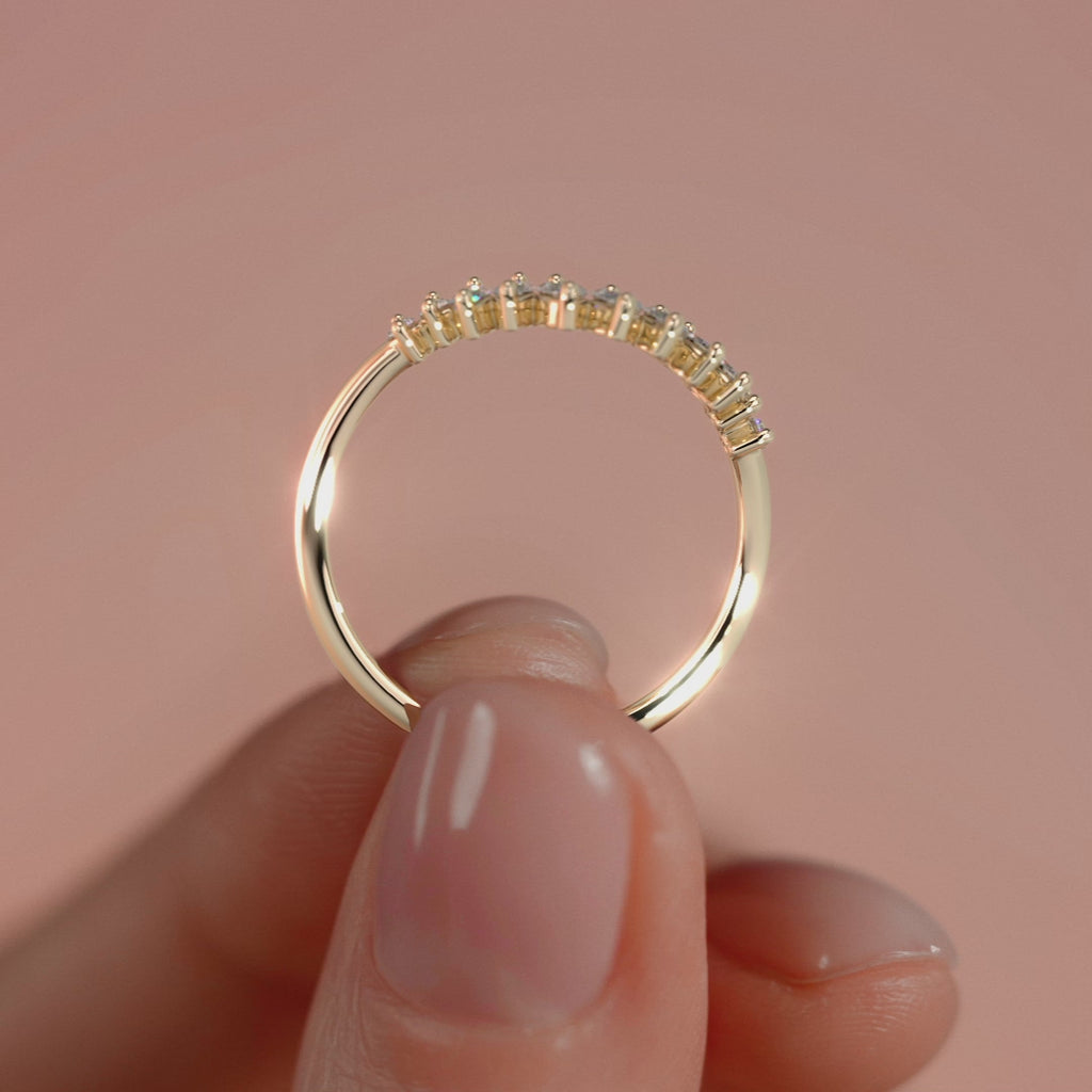 Yellow gold Marquise Diamond Curved Band with Graduated Cluster