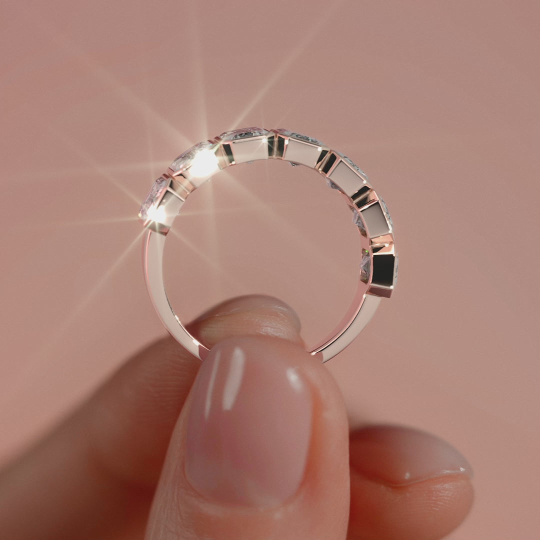 Rose gold Emerald Half Bezel Diamond Eternity Band