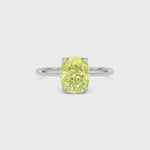 Yellow gold Fancy Yellow Cushion Cut Diamond Hidden Halo Solitaire Engagement Ring with Prong Setting