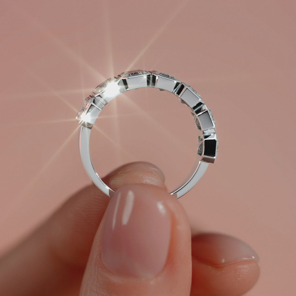 White gold Emerald Half Bezel Diamond Eternity Band