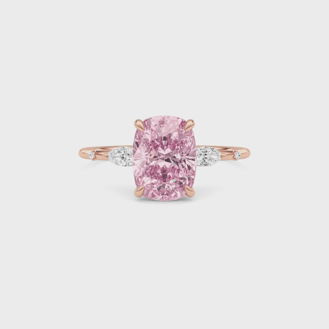 Rose gold Fancy Pink Cushion Cut Diamond Marquise Side Stone Engagement Ring