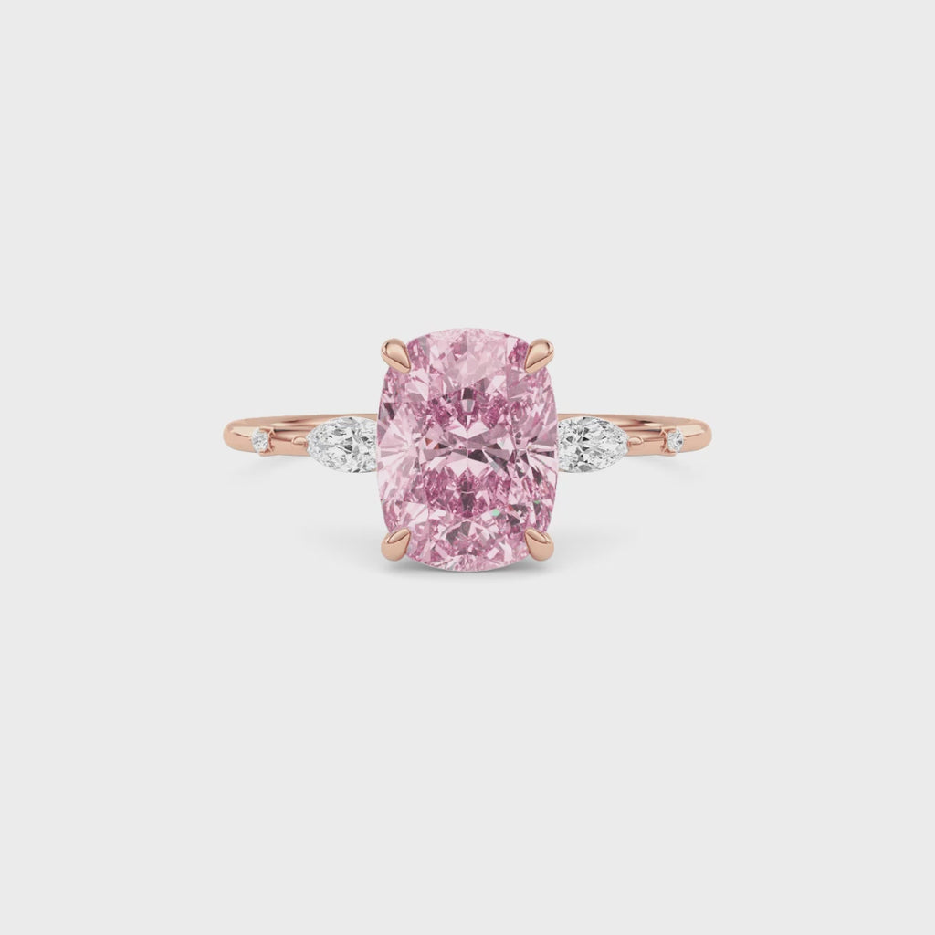 Rose gold Fancy Pink Cushion Cut Diamond Marquise Side Stone Engagement Ring