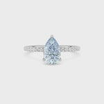 Platinum Fancy Blue Pear Cut Diamond Solitaire with Pavé Band