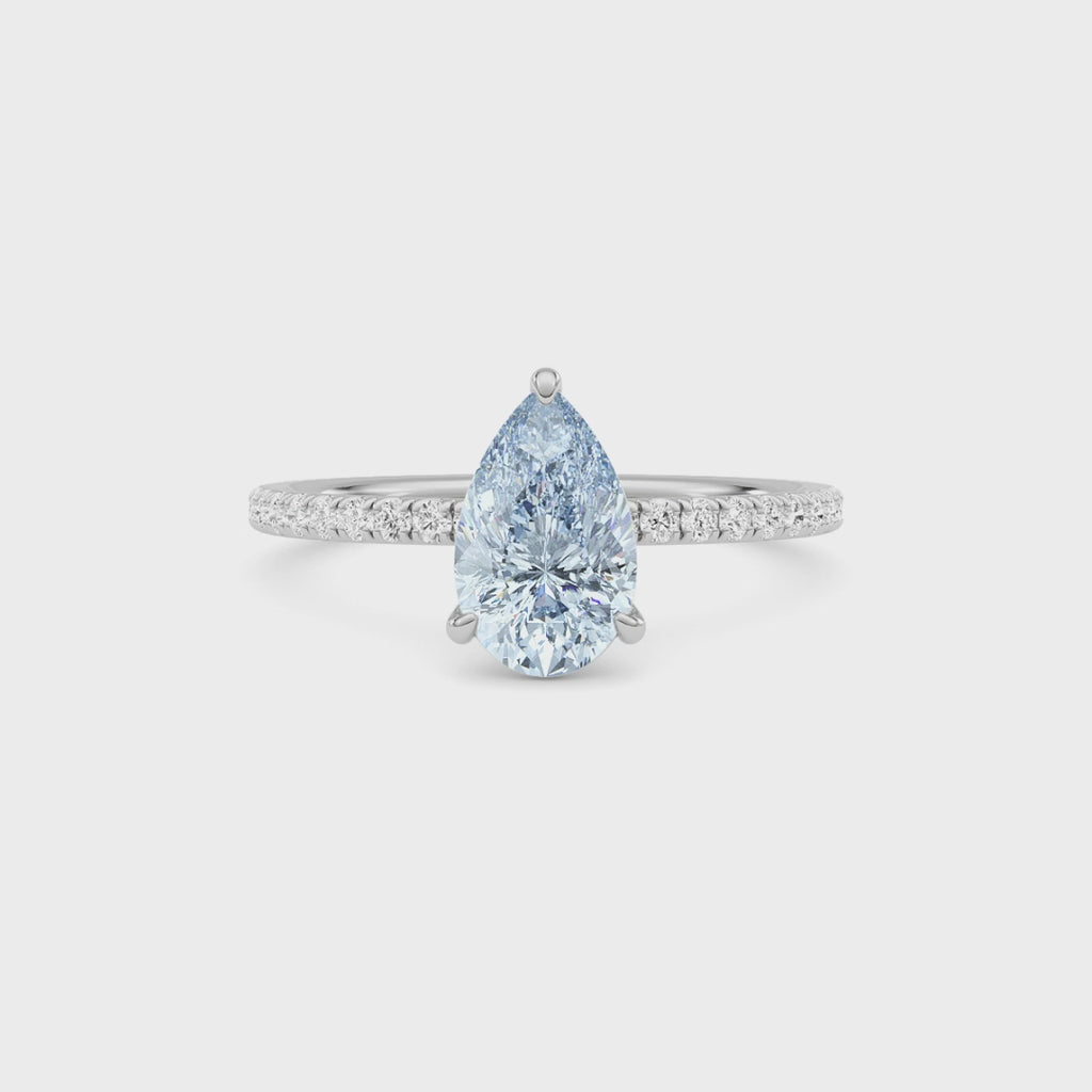 Platinum Fancy Blue Pear Cut Diamond Solitaire with Pavé Band