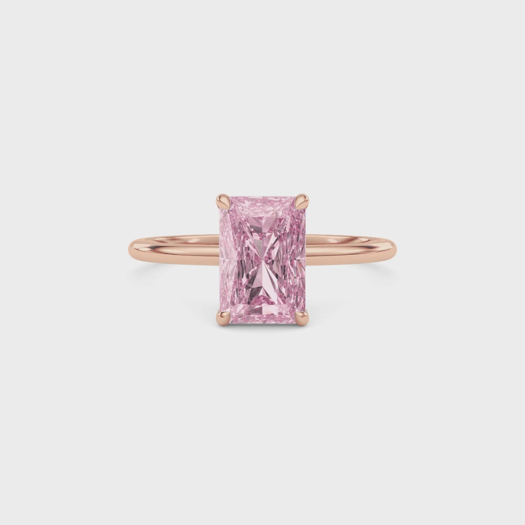 Rose gold Fancy Pink Radiant Cut Diamond Hidden Halo Solitaire Engagement Ring with Prong Setting