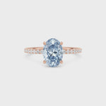 Rose gold Fancy Blue Oval Cut Diamond Solitaire with Pavé Band