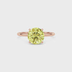 Rose gold Fancy Yellow Round Cut Diamond Hidden Halo Solitaire Engagement Ring with Prong Setting