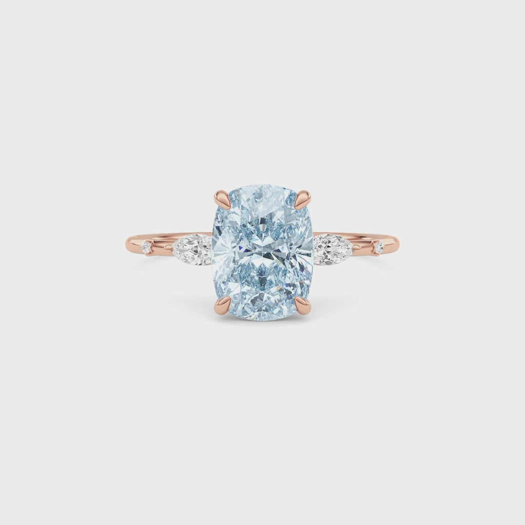 Rose gold Fancy Blue Cushion Cut Diamond Marquise Side Stone Engagement Ring