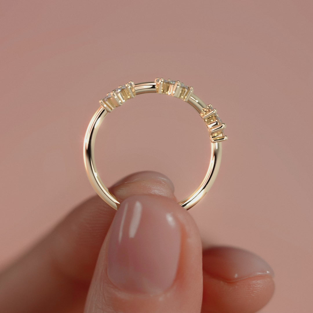 Yellow gold Round Diamond Triple Cluster Band with Prong Setting