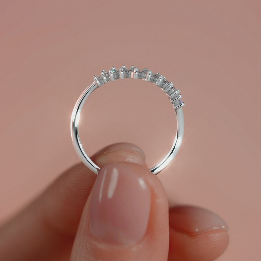 Platinum Marquise Diamond Curved Band with Graduated Cluster