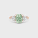 Rose gold Three-Stone Fancy Green Cushion Cut Diamond Ring with Heart Side Stones