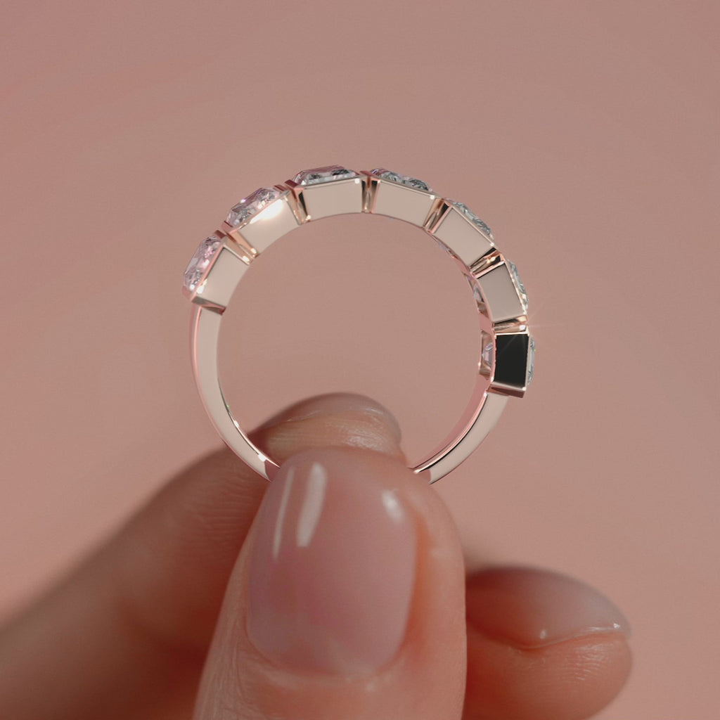 Rose gold Radiant Diamond Half Eternity Bezel Wedding Band