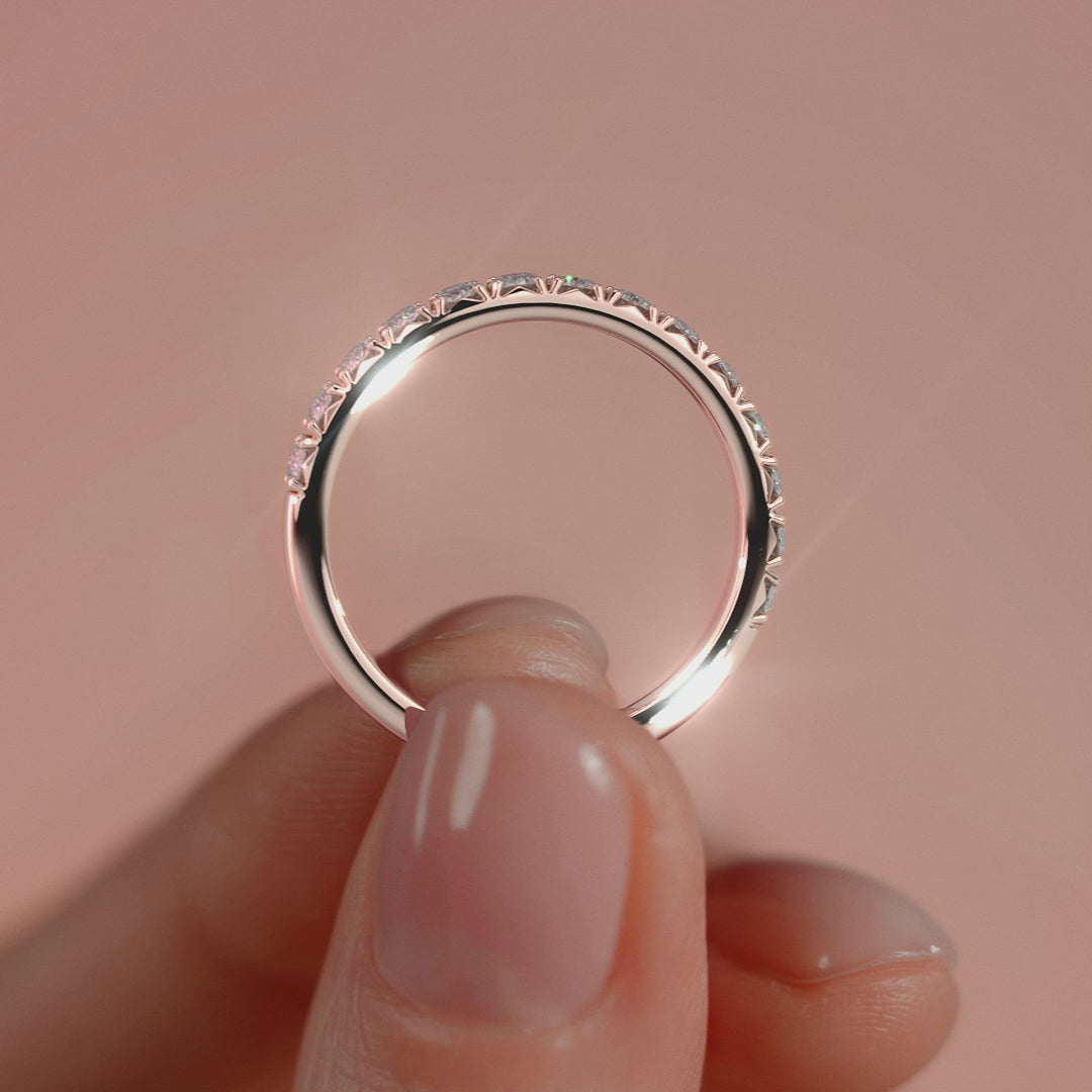 Rose gold Round Diamond Half Eternity Band with Prong Setting