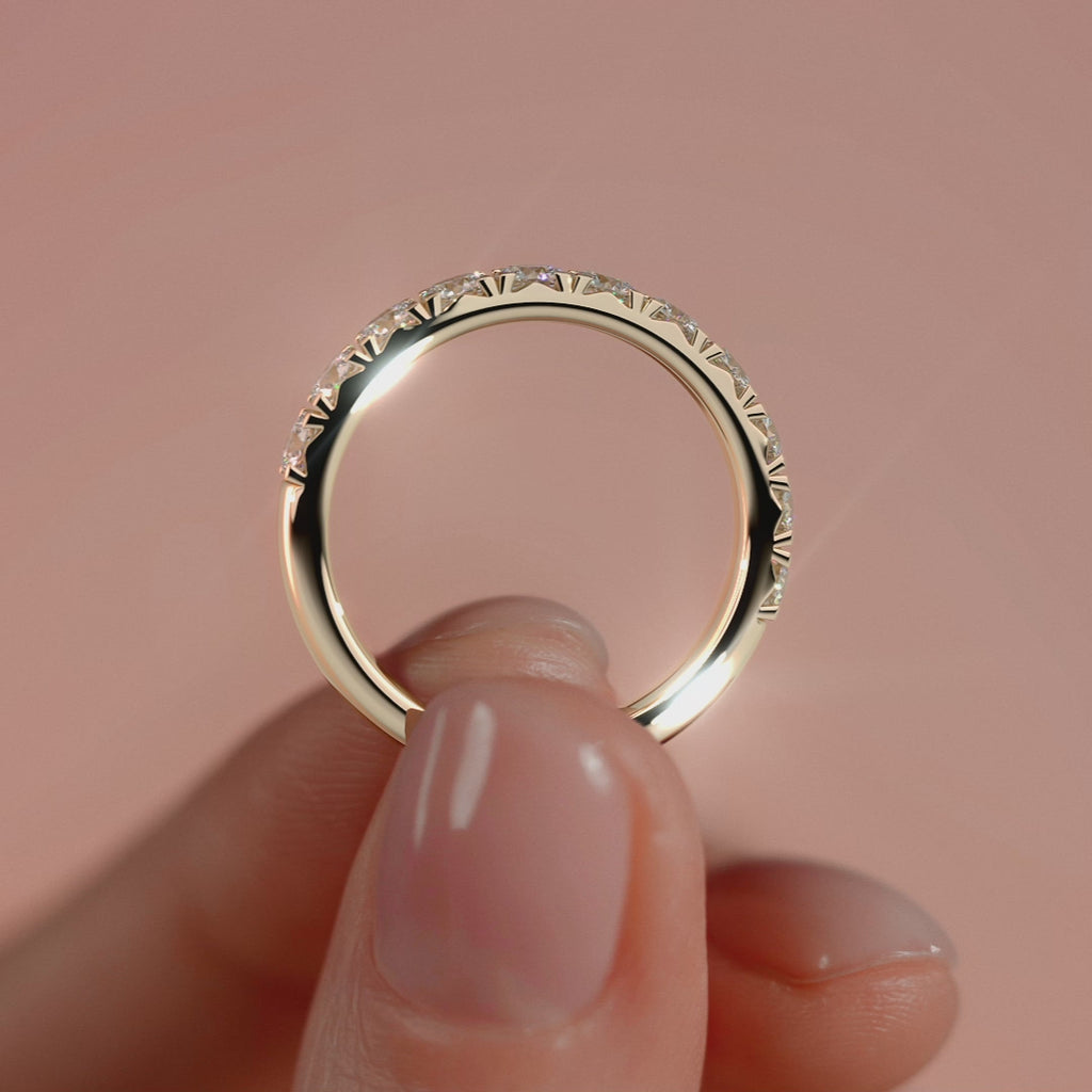 Yellow gold Round Diamond Half Eternity Band with Prong Setting