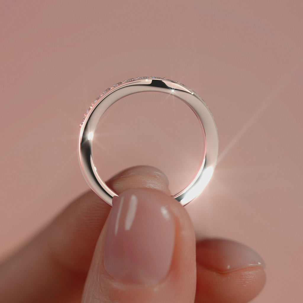 Rose gold Round Diamond Curved Band with Pave Setting