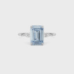 White gold Fancy Blue Emerald Cut Diamond Marquise Side Stone Engagement Ring