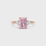 Rose gold Three-Stone Fancy Pink Radiant Cut Diamond Ring with Trillion Side Stones