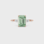 Rose gold Fancy Green Emerald Cut Diamond Marquise Side Stone Engagement Ring