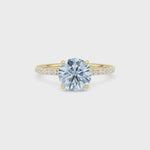 Yellow gold Fancy Blue Round Cut Diamond Solitaire with Pavé Band
