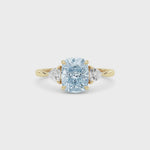 Yellow gold Three-Stone Fancy Blue Cushion Cut Diamond Ring with Trillion Side Stones