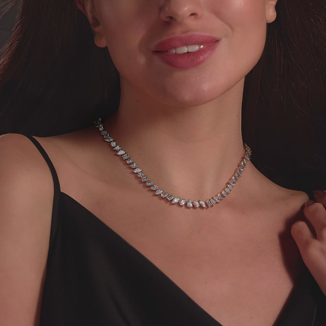 Rose gold Multi Shape Diamond Tennis Necklace