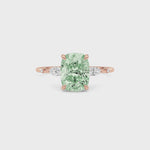 Rose gold Fancy Green Cushion Cut Diamond Marquise Side Stone Engagement Ring
