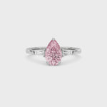 White gold Three-Stone Fancy Pink Pear Cut Diamond Ring with Tapered Baguette Side Stones