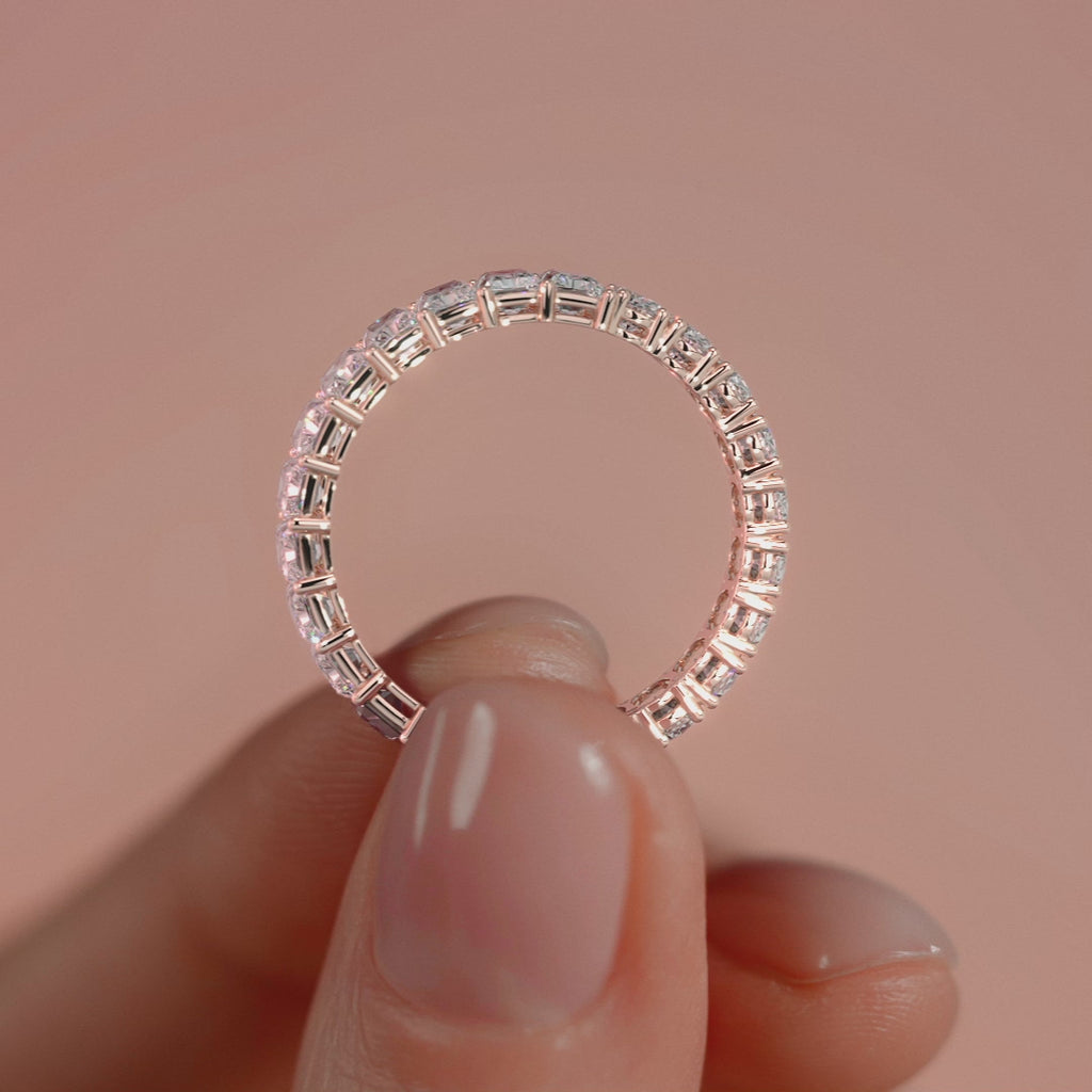 Rose gold Radiant and Oval Diamond Full Eternity Band with Prong Setting