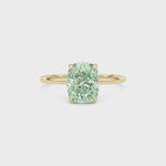 Yellow gold Fancy Green Cushion Cut Diamond Hidden Halo Solitaire Engagement Ring with Prong Setting