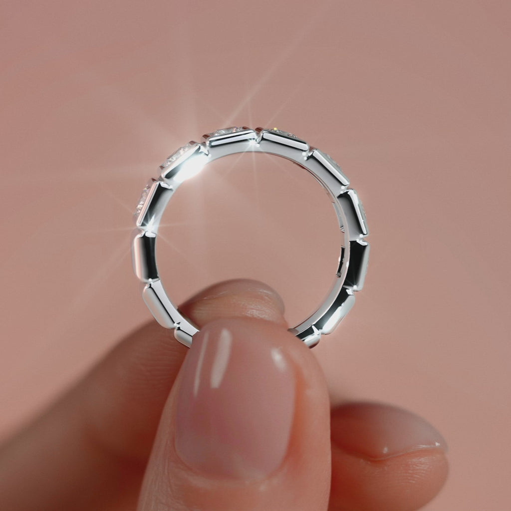 White gold Princess Diamond Eternity Band with Bezel Setting