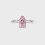 Platinum Fancy Pink Pear Cut Diamond Hidden Halo Solitaire Engagement Ring with Prong Setting