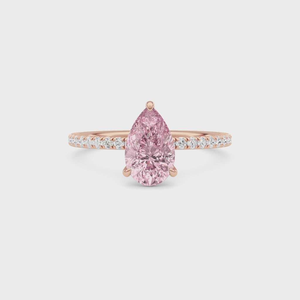 Rose gold Fancy Pink Pear Cut Diamond Solitaire with Pavé Band