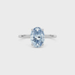 Silver Fancy Blue Oval Cut Diamond Hidden Halo Solitaire Engagement Ring with Prong Setting