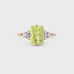 Rose gold Three-Stone Fancy Yellow Radiant Cut Diamond Ring with Heart Side Stones