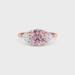 Rose gold Three-Stone Fancy Pink Round Cut Diamond Ring with Heart Side Stones