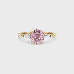 Yellow gold Three-Stone Fancy Pink Round Cut Diamond Ring with Tapered Baguette Side Stones