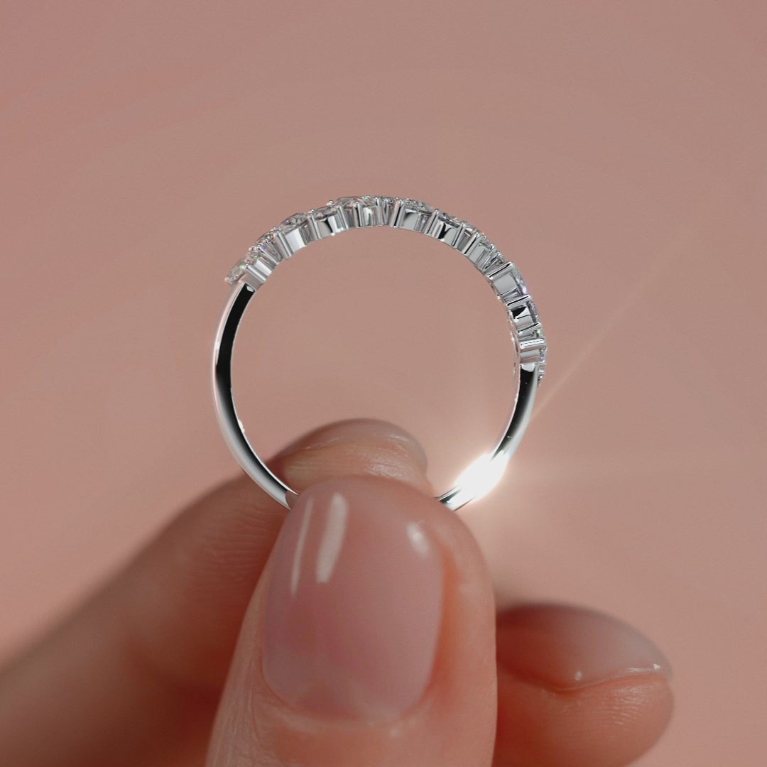 White gold Pear and Round Diamond Half Eternity Band