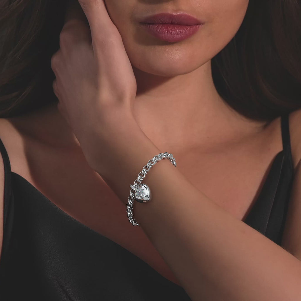 Platinum Diamond Heart Charm Chain Bracelet