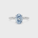 Silver Fancy Blue Oval Cut Diamond Solitaire with Pavé Band