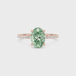 Rose gold Fancy Green Oval Cut Diamond Solitaire with Pavé Band