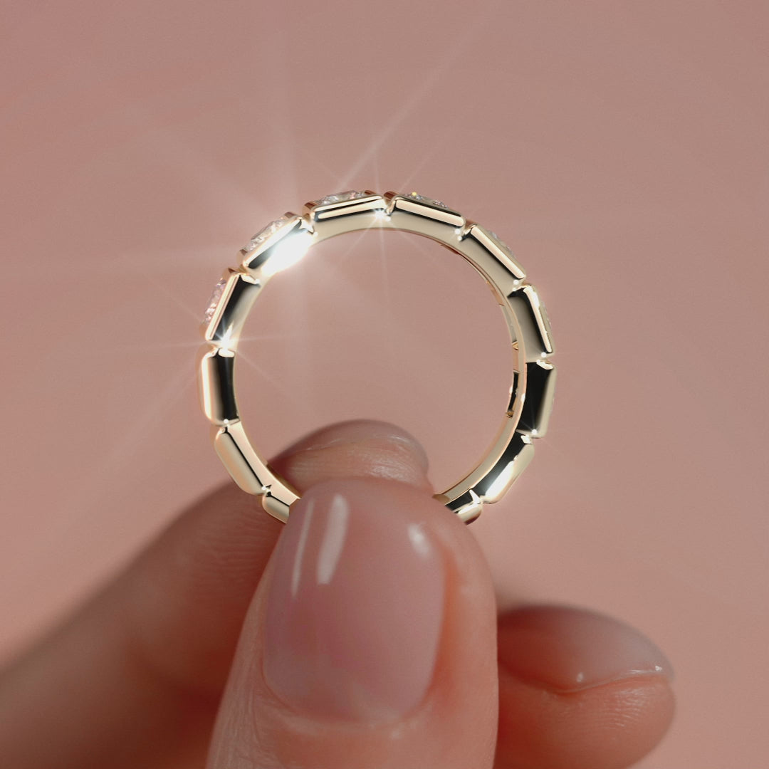 Yellow gold Princess Diamond Eternity Band with Bezel Setting