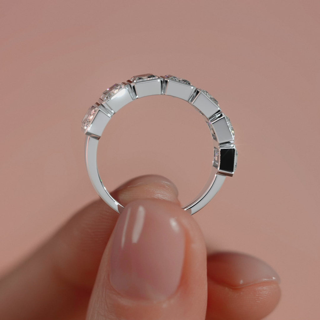 White gold Radiant Diamond Half Eternity Bezel Wedding Band