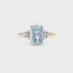 Yellow gold Three-Stone Fancy Blue Radiant Cut Diamond Ring with Heart Side Stones