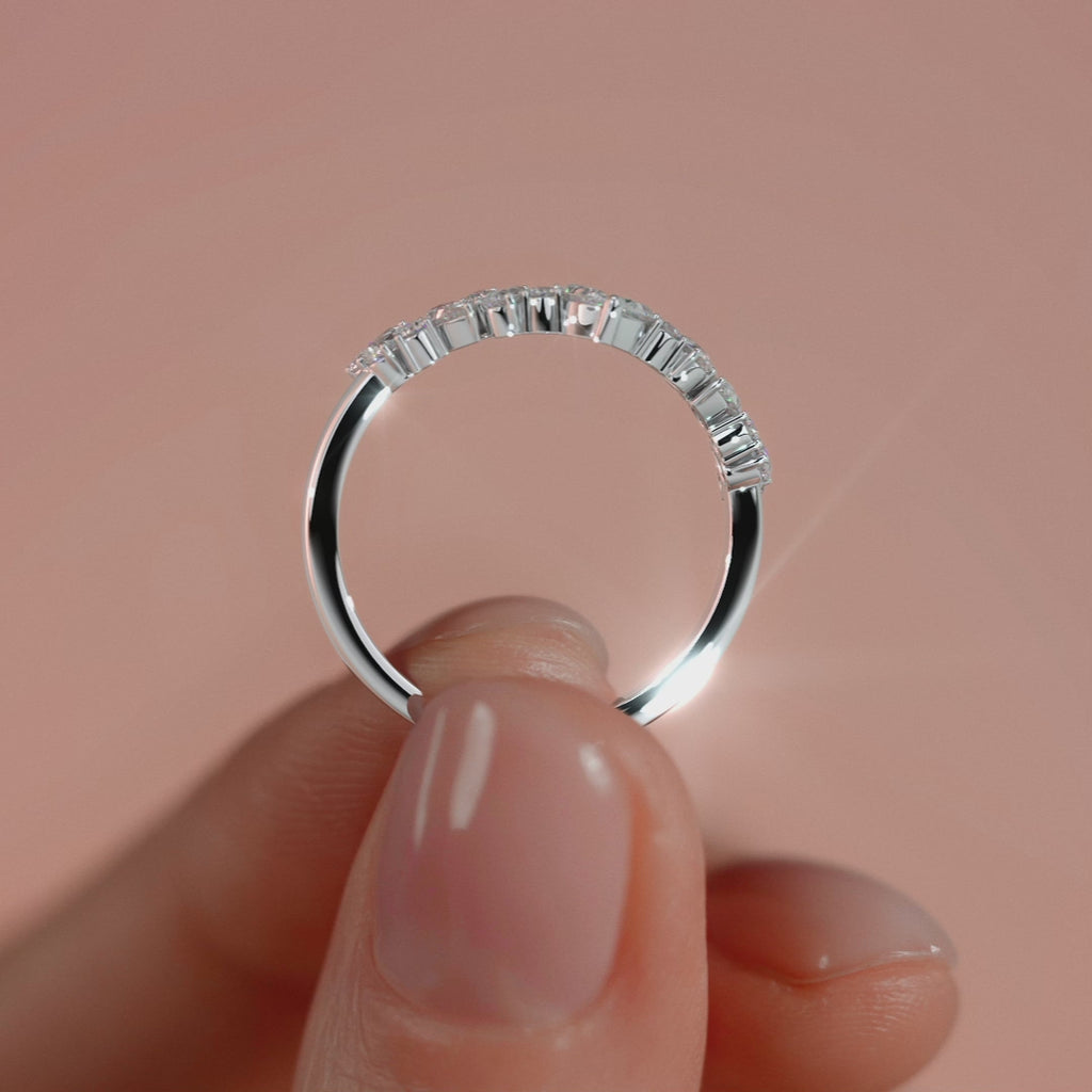White gold Pear and Round Diamond Curved Band with Prong Setting