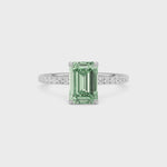 Platinum Fancy Green Emerald Cut Diamond Solitaire with Pavé Band