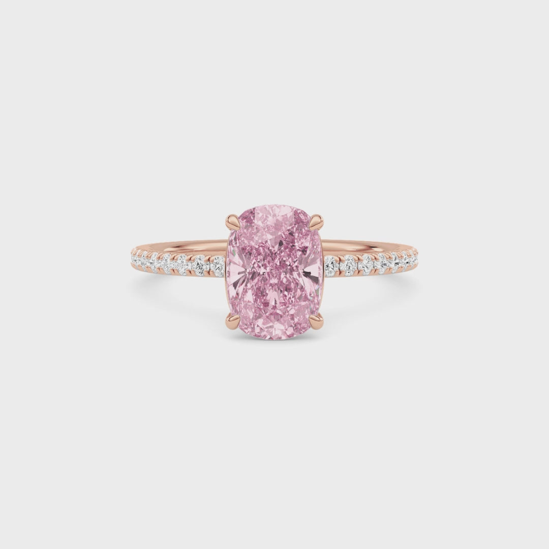 Rose gold Fancy Pink Cushion Cut Diamond Solitaire with Pavé Band